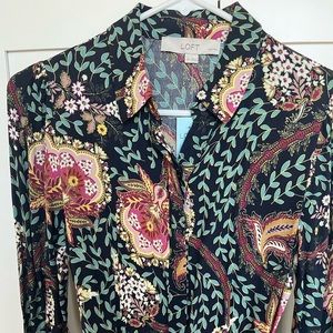 LOFT floral dress- navy blue, greens, browns